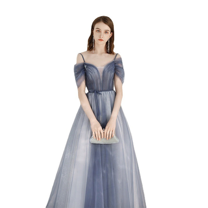 Blue and Grey Off-shoulder Eveningdress Galajurk