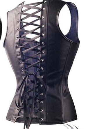 Steampunk Zwart/Black Faux Leather Overbust Corset