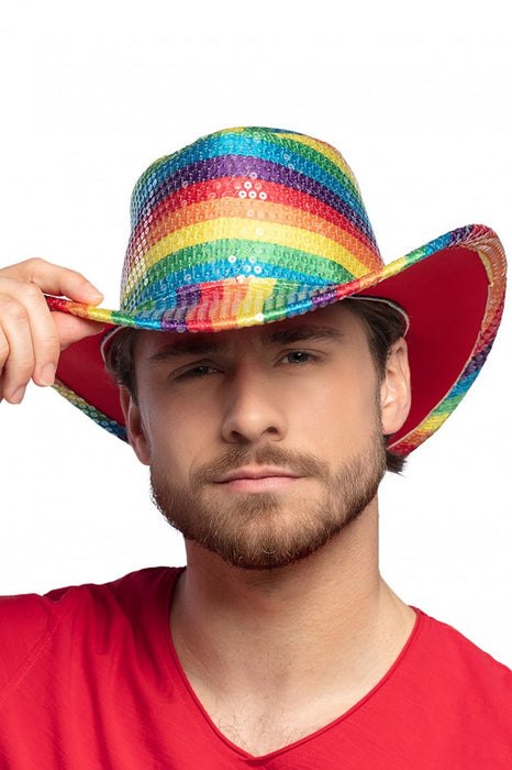 Cowboyhoed regenboog pailletten