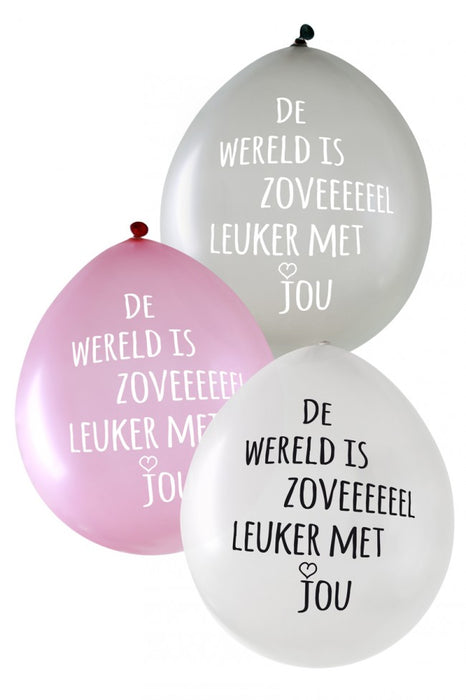 Ballonnen De wereld is zoveeeeeel leuker met jou metallic zilver wit roze 14 inch per 24