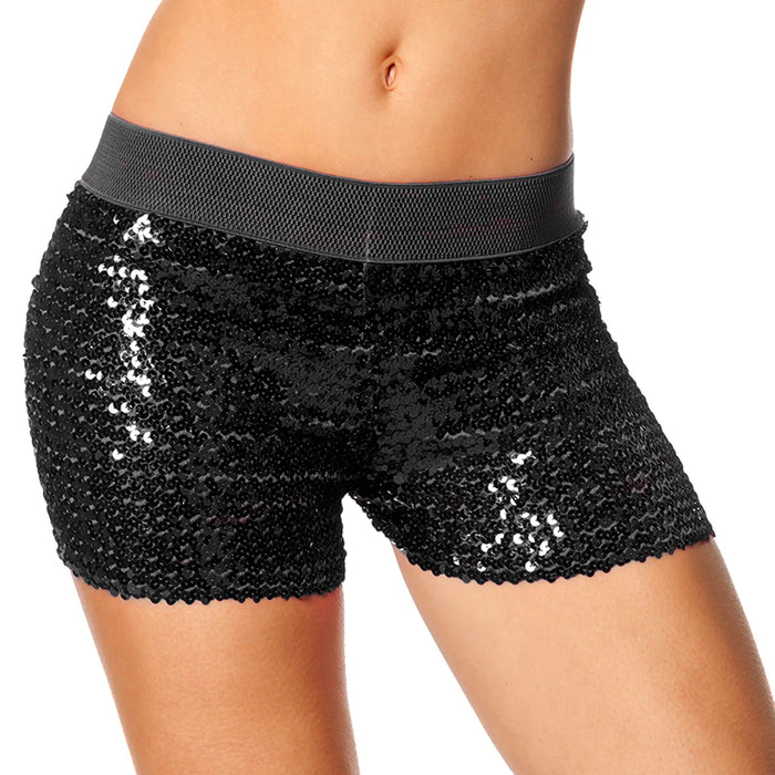 Hotpants met pailletten zwart dames