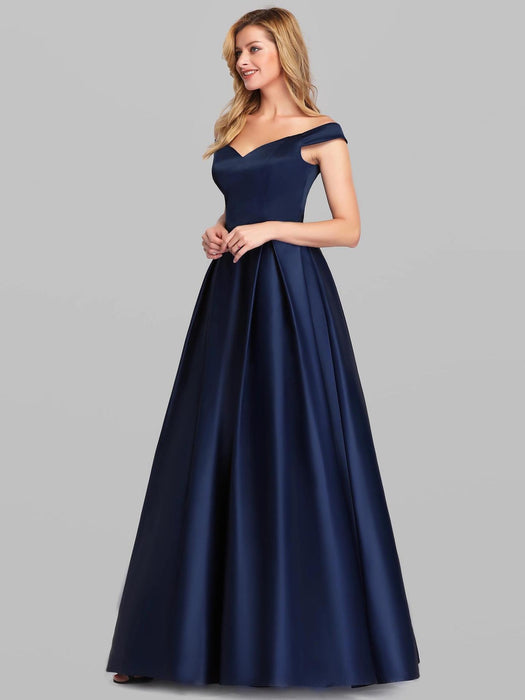 V-hals Effen Kleur Lange Vintage Gown Dress, Grote maten!