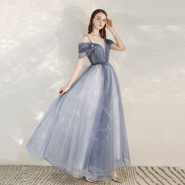 Blue and Grey Off-shoulder Eveningdress Galajurk