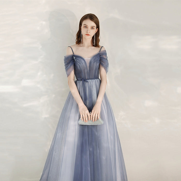 Blue and Grey Off-shoulder Eveningdress Galajurk