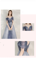 Blue and Grey Off-shoulder Eveningdress Galajurk