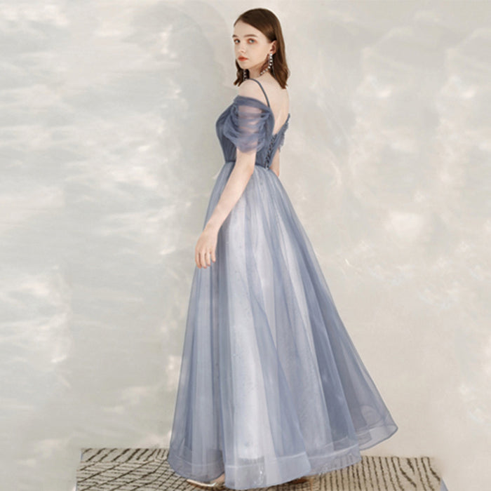 Blue and Grey Off-shoulder Eveningdress Galajurk