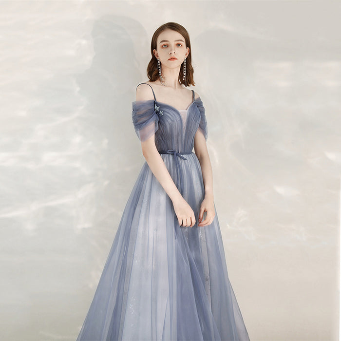 Blue and Grey Off-shoulder Eveningdress Galajurk