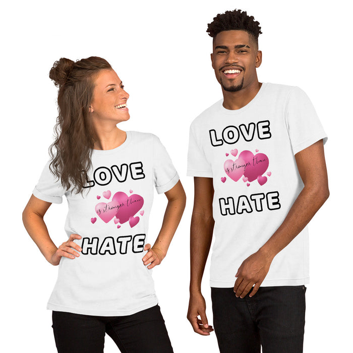 Love is stronger than hate Short-Sleeve Unisex T-Shirt, gratis verzending - Scattando Verkleedhuis