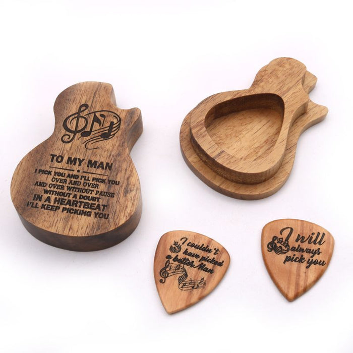 Houten plectrum houder incl. 2 plectrums, gratis verzending - Scattando Verkleedhuis