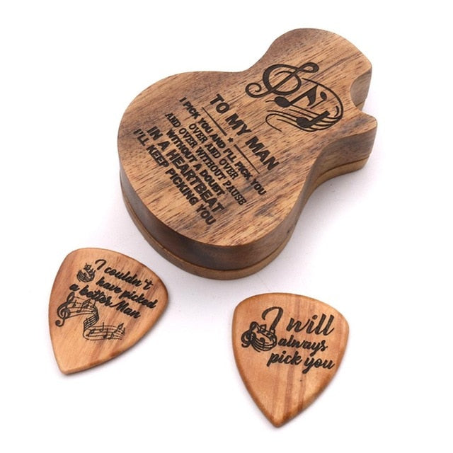 Houten plectrum houder incl. 2 plectrums, gratis verzending - Scattando Verkleedhuis